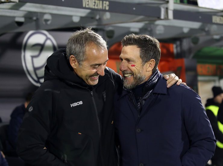 Marco Giampaolo e Eusebio Di Francesco prima di Venezia-Lecce - Foto Lapresse - Ilgiornaledellosport.net